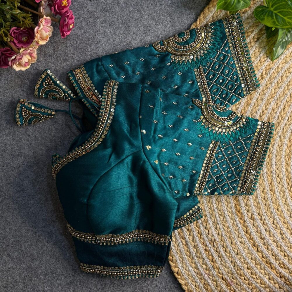 Beautiful Heavy Sabyasachi Style Lotus Beads Work Bridal Blouse - Image 4