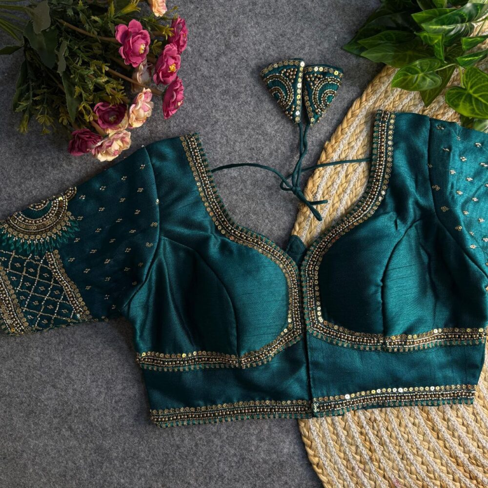 Beautiful Heavy Sabyasachi Style Lotus Beads Work Bridal Blouse - Image 3