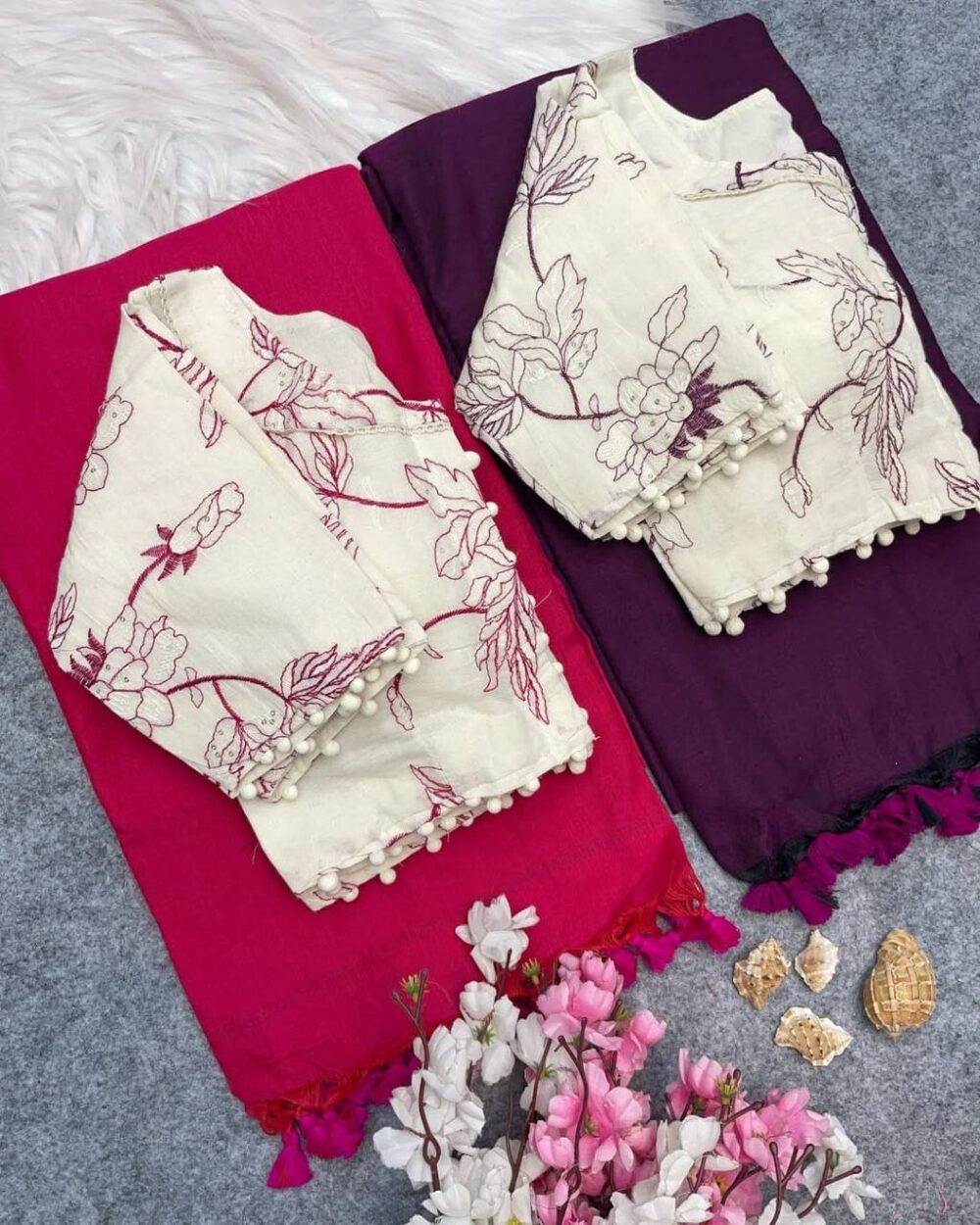 Khadi Cotton Saree with Embroidered Blouse - Image 4