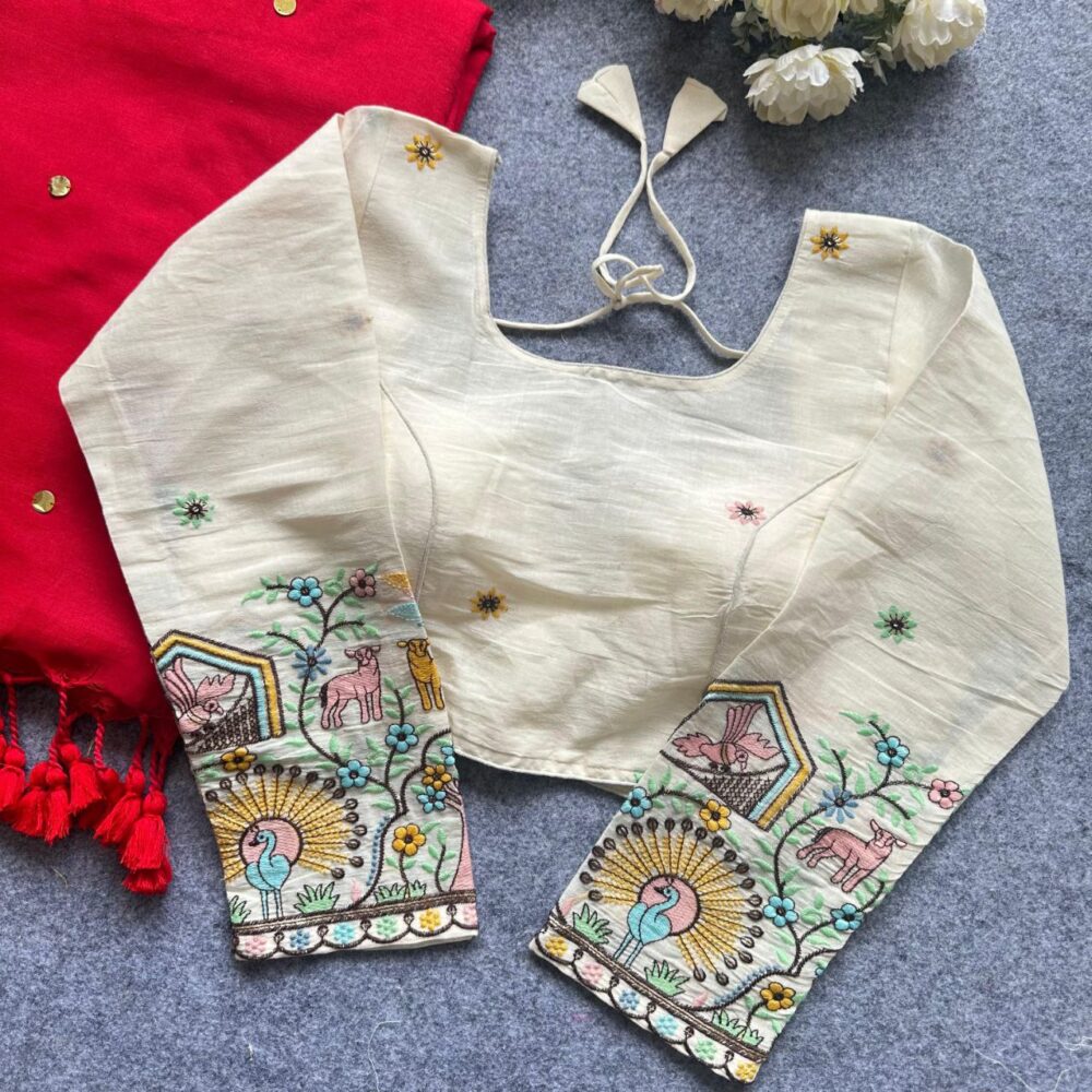 Khadi Cotton Saree With Elegant Full Seleeve Blouse - Image 3