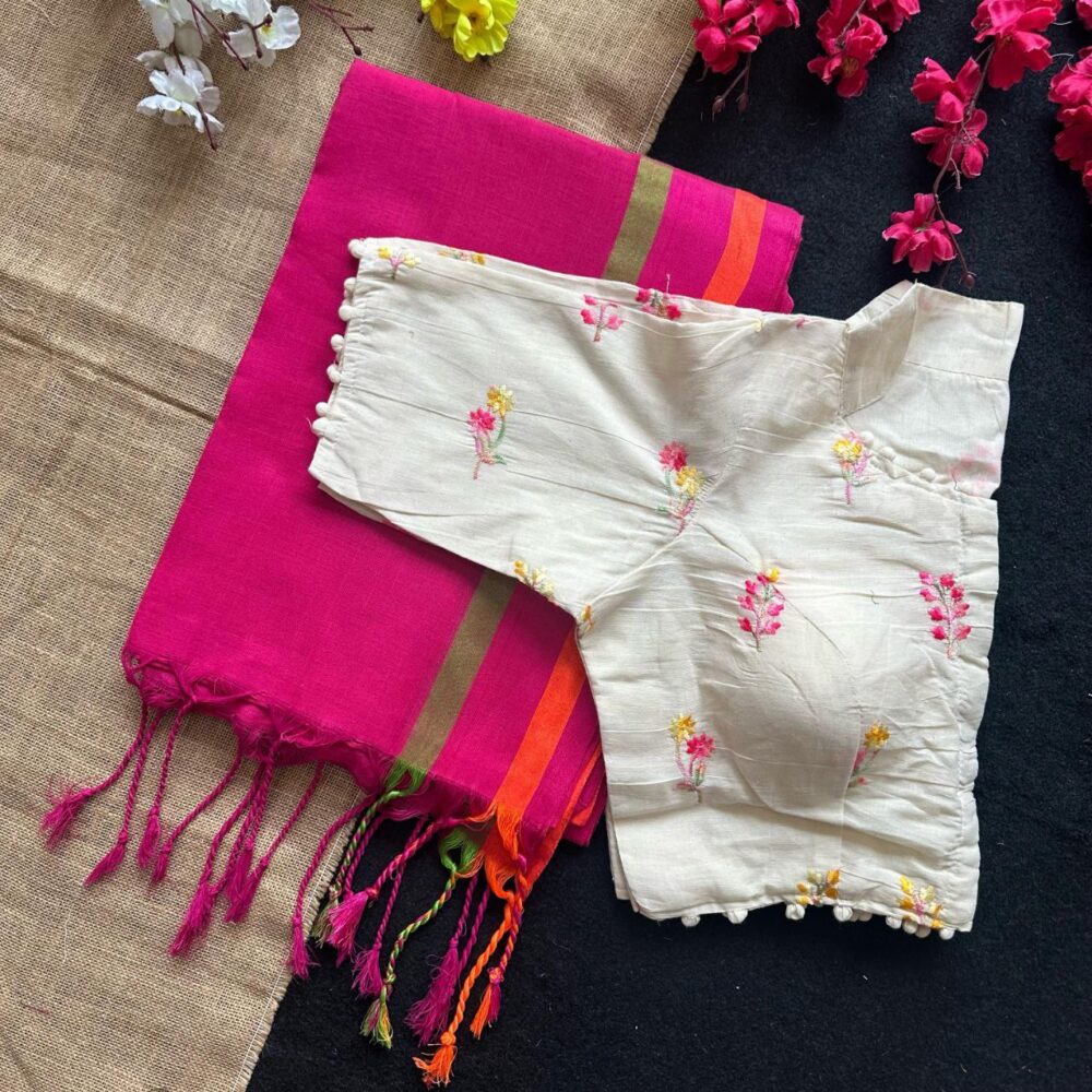 Khadi Cotton Saree with Embroidered Blouse