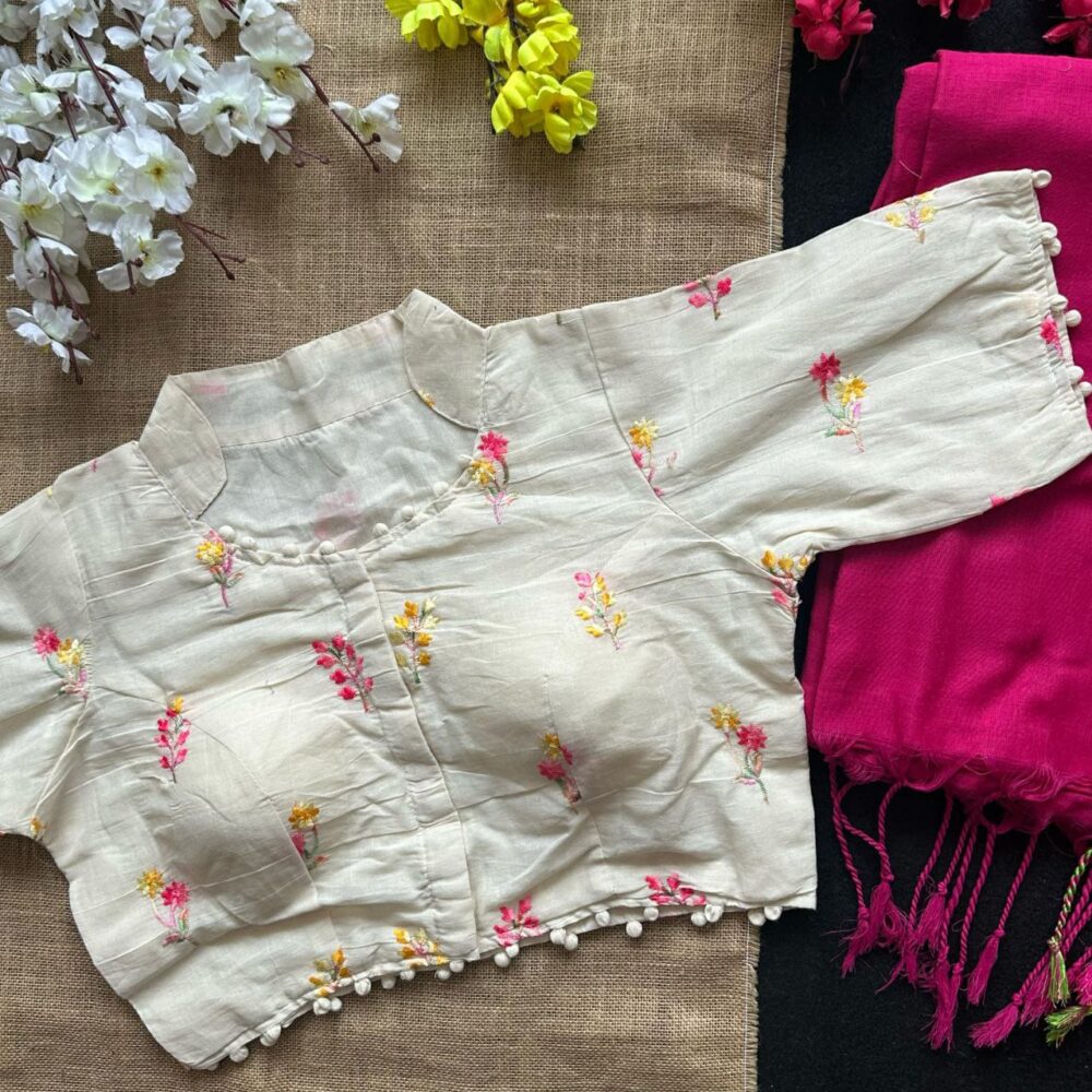 Khadi Cotton Saree with Embroidered Blouse - Image 2
