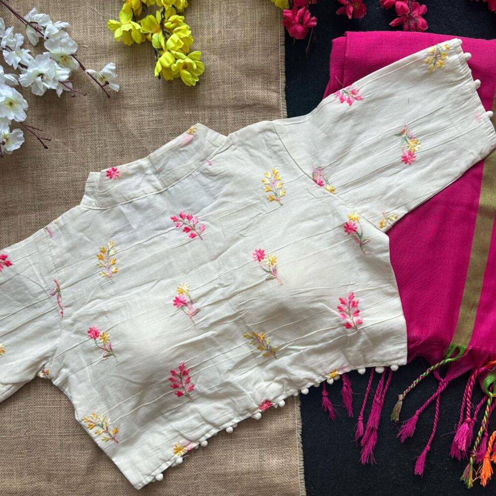 Khadi Cotton Saree with Embroidered Blouse - Image 3