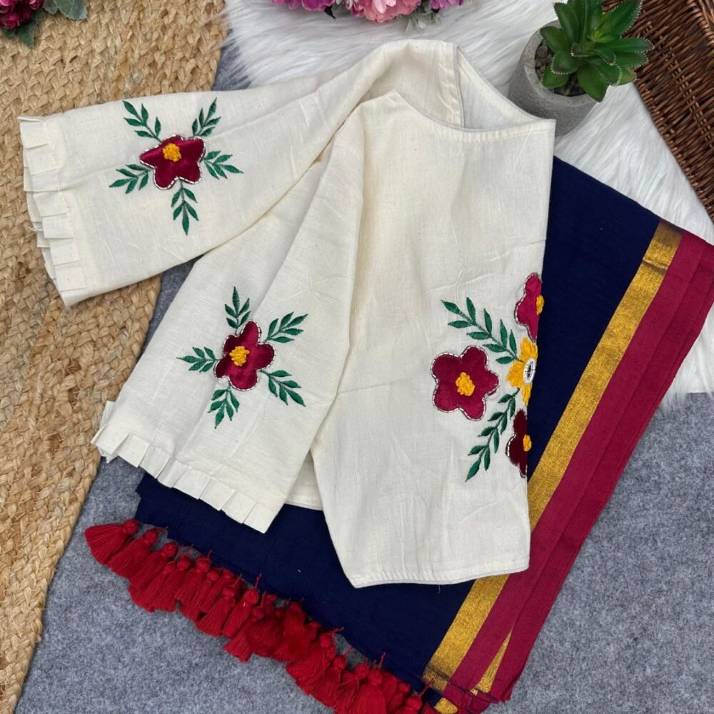 Pure Mal Cotton Saree With Heavy Khadi Cotton Desginer Blouse - Image 3