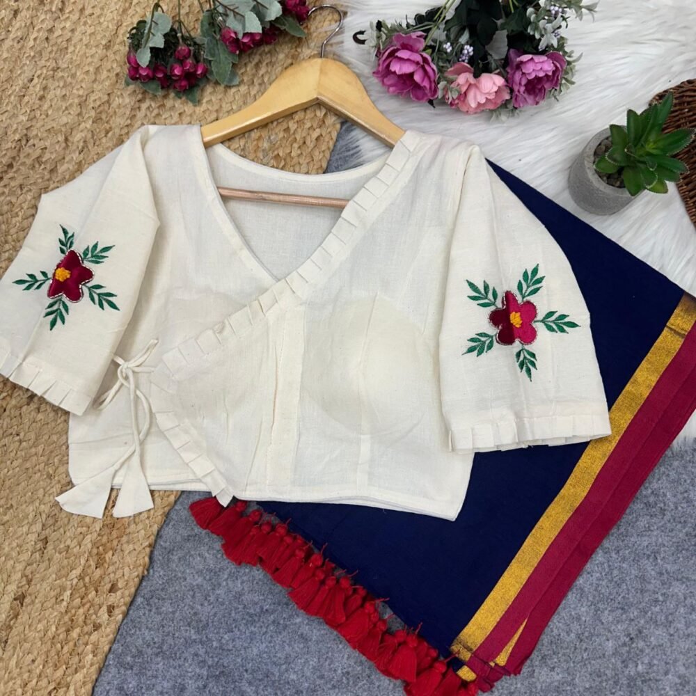 Pure Mal Cotton Saree With Heavy Khadi Cotton Desginer Blouse - Image 4