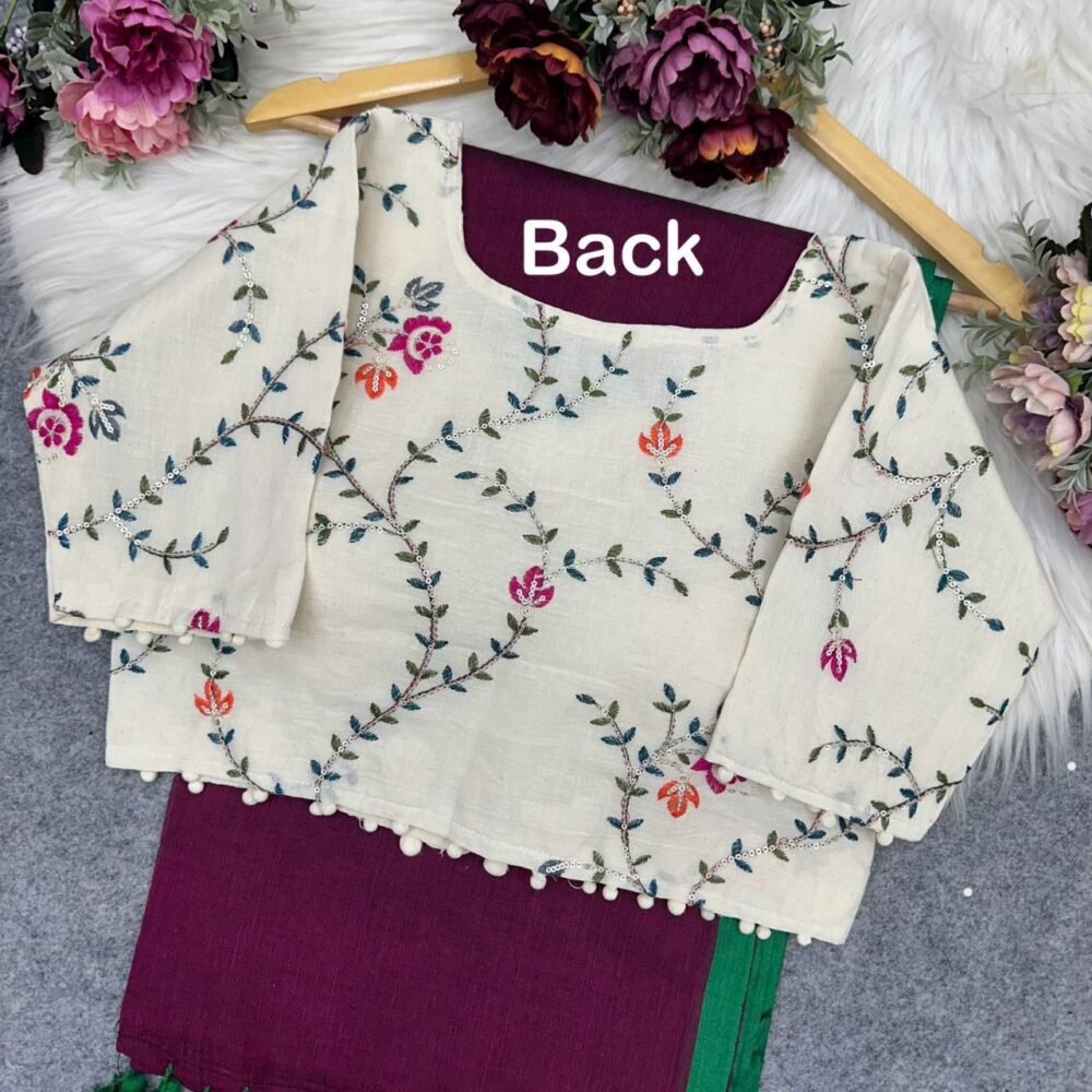 Mulcotton Saree With Khadi Cotton Blouse - Image 3