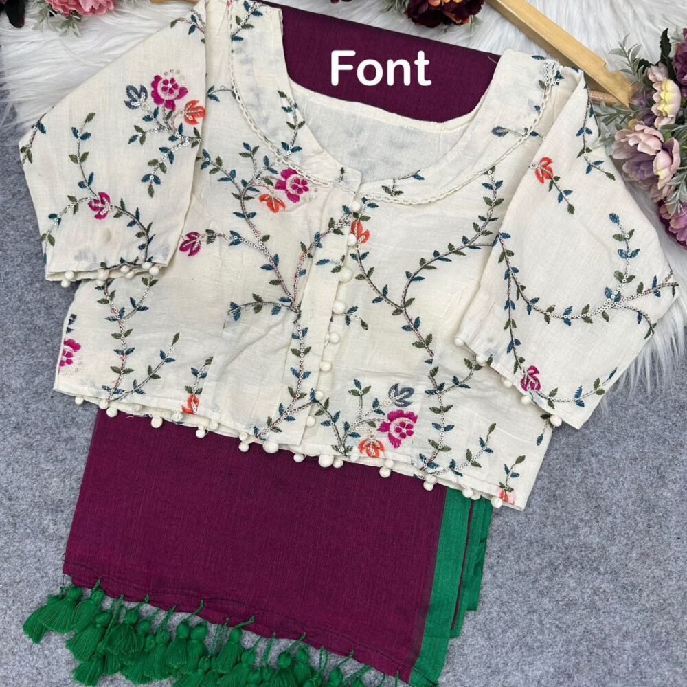 Mulcotton Saree With Khadi Cotton Blouse - Image 2