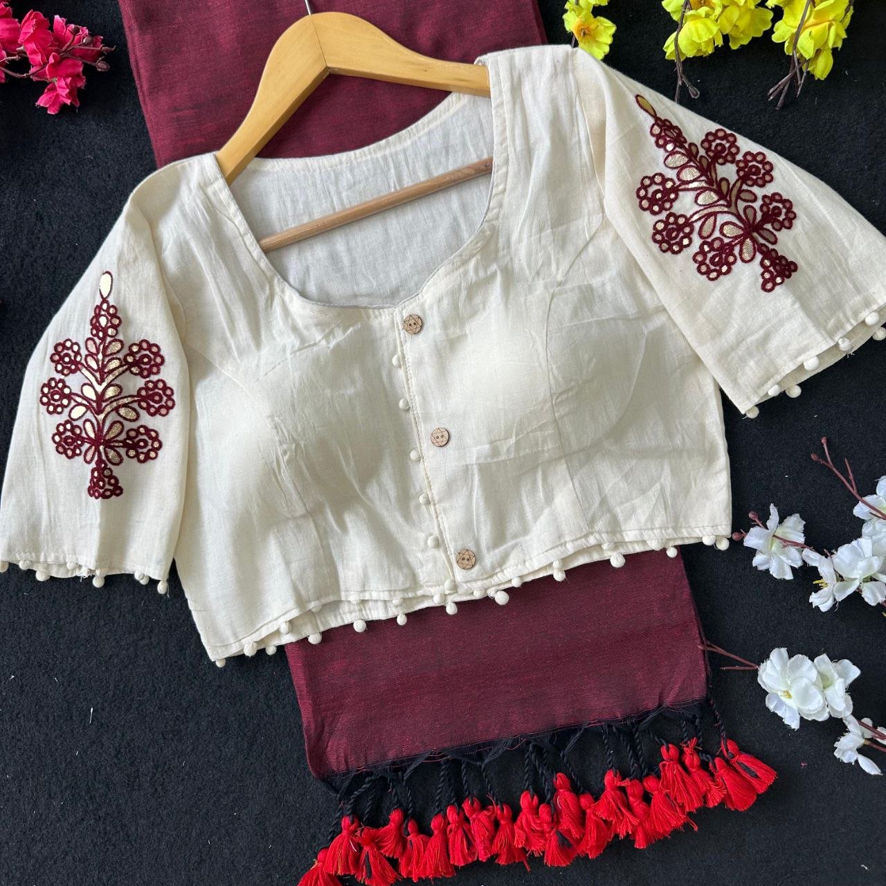 Khadi Cotton Saree with Stylish Blouse - Image 2