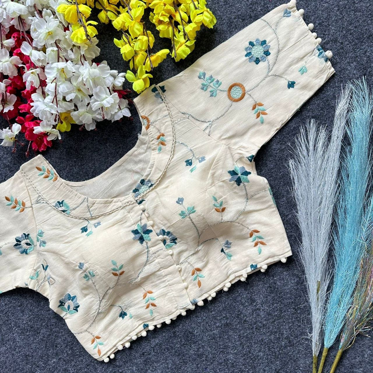 Pure Camric Cotton Diable Baby Collear Neck Blouse