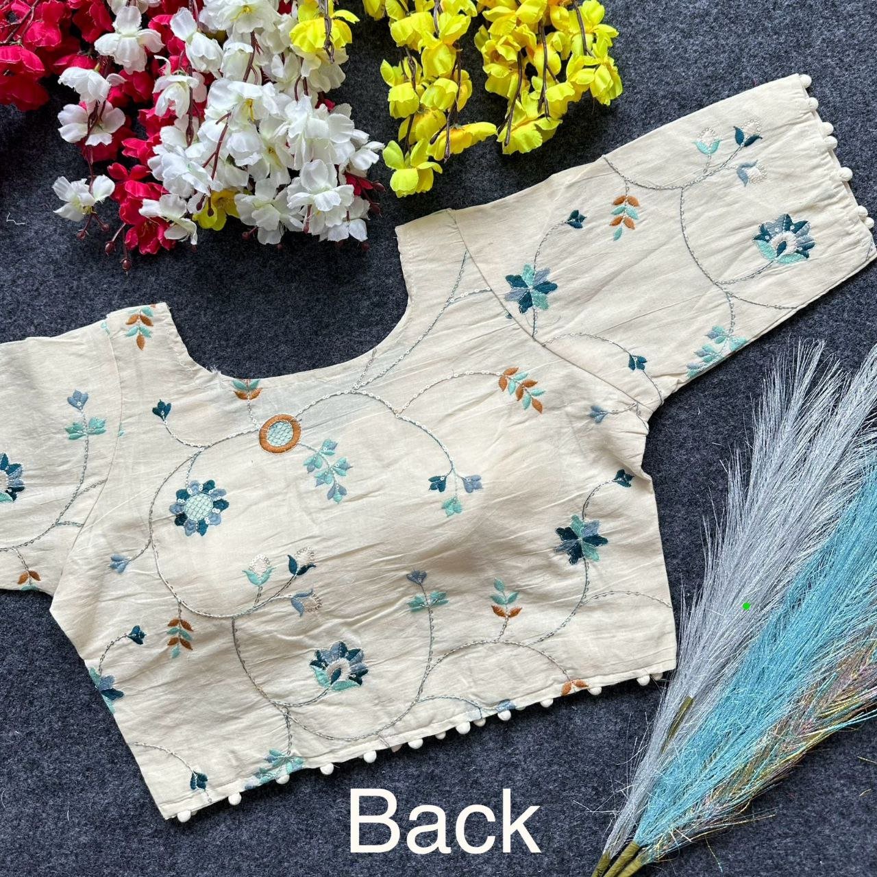 Pure Camric Cotton Diable Baby Collear Neck Blouse - Image 2