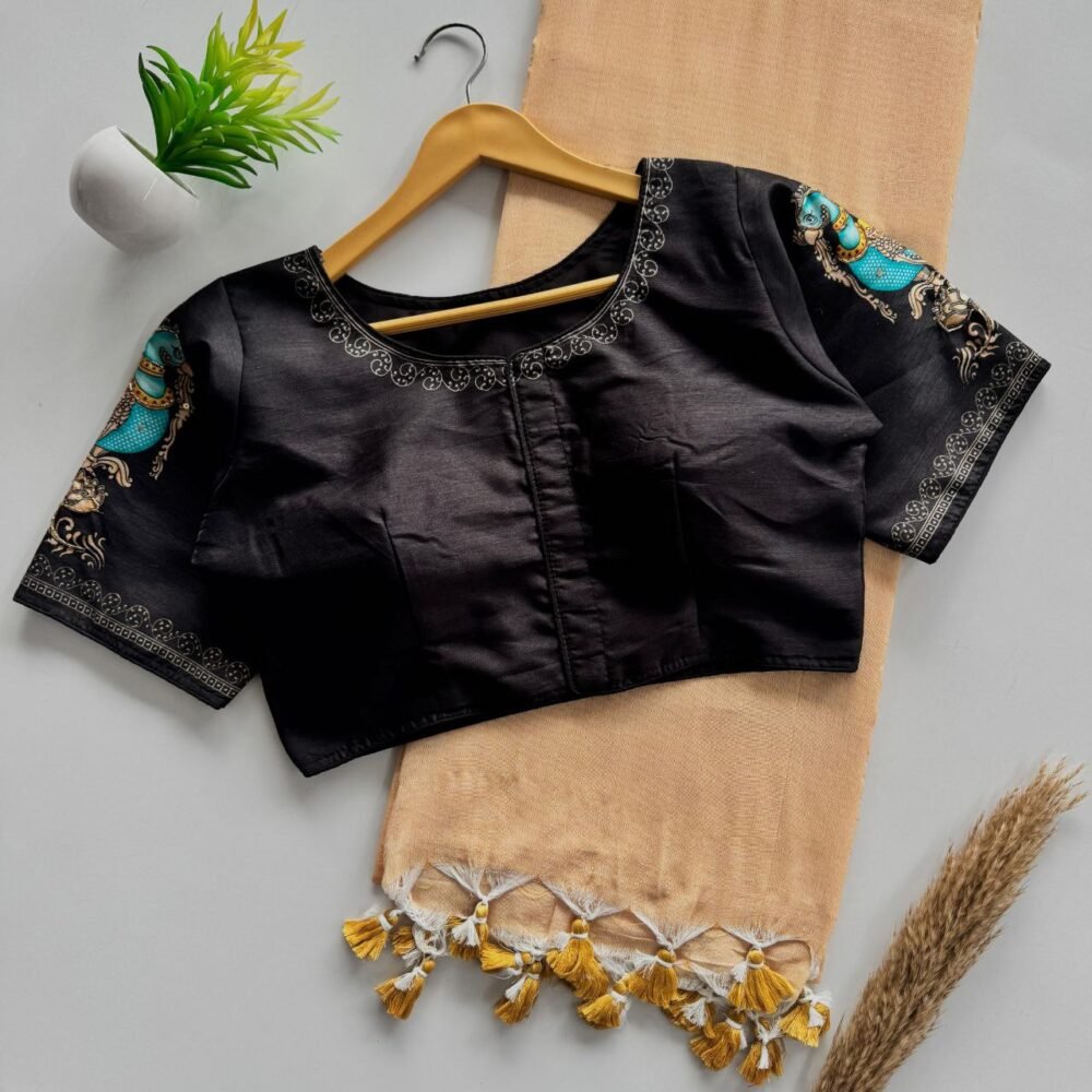 Soft Khaadi Cotton Saree with Handwork Blouse - Image 3