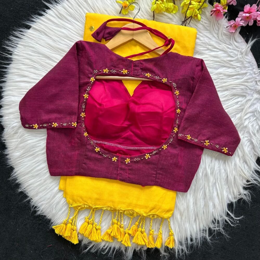 Khadi Cotton Gini Saree & Handwork Blouse - Image 2