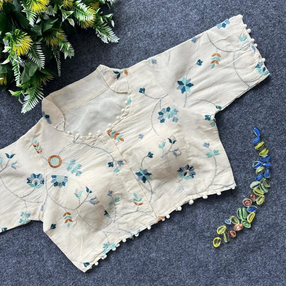 Pure Camric Khadi Cotton Collar Neck Blouse