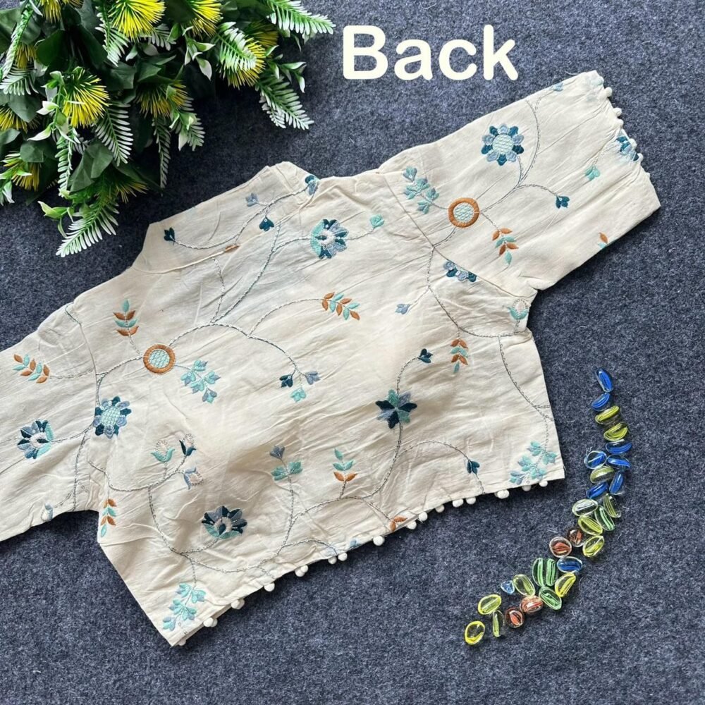 Pure Camric Khadi Cotton Collar Neck Blouse - Image 2