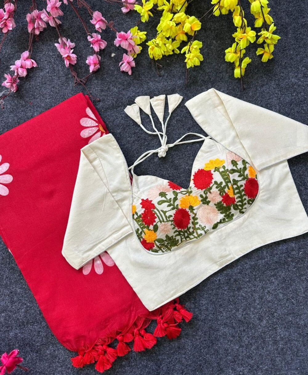 Khadi Cotton Saree with Stylish Khadi Blouse