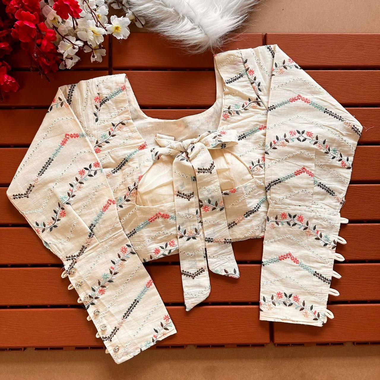 Pure Camric Khadi Cotton Full Seleeve Blouse - Image 2