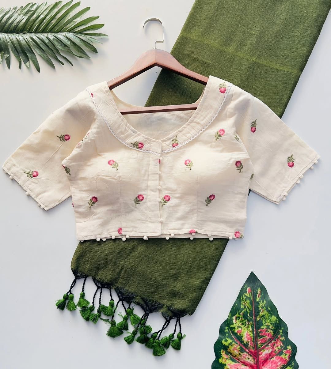 Khadi Cotton Saree with Designer Collar Neck Blouse