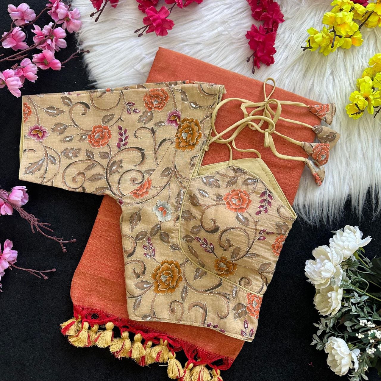 Khadi Cotton Saree and Potion Print Blouse