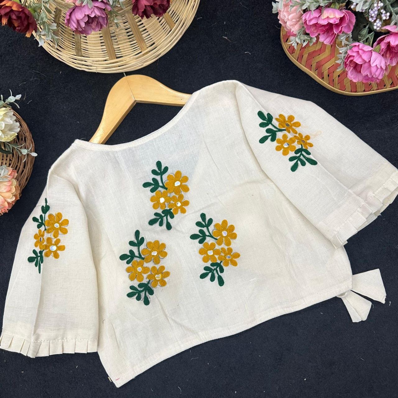 New Khadi Cotton Open Style With Hand Embrodiary Blouse