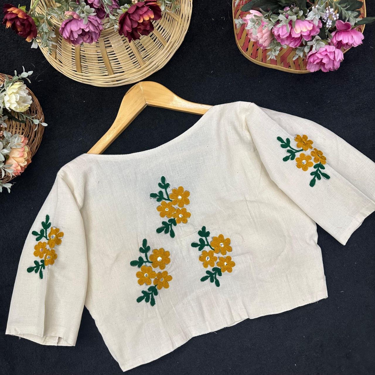 New Khadi Cotton Open Style With Hand Embrodiary Blouse - Image 2