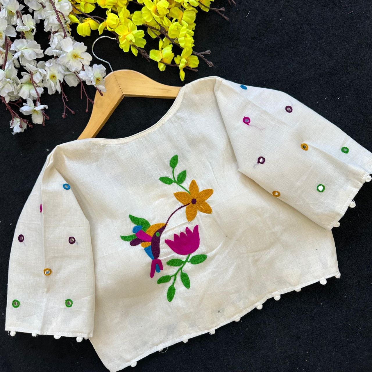 Khadi Cotton Front Open Embroidered New Trends Blouse