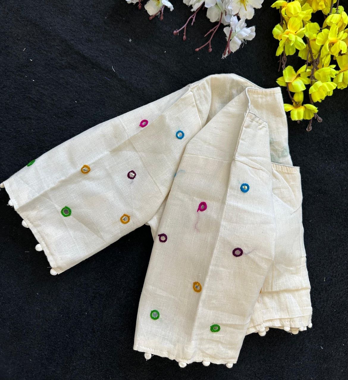 Khadi Cotton Front Open Embroidered New Trends Blouse - Image 3