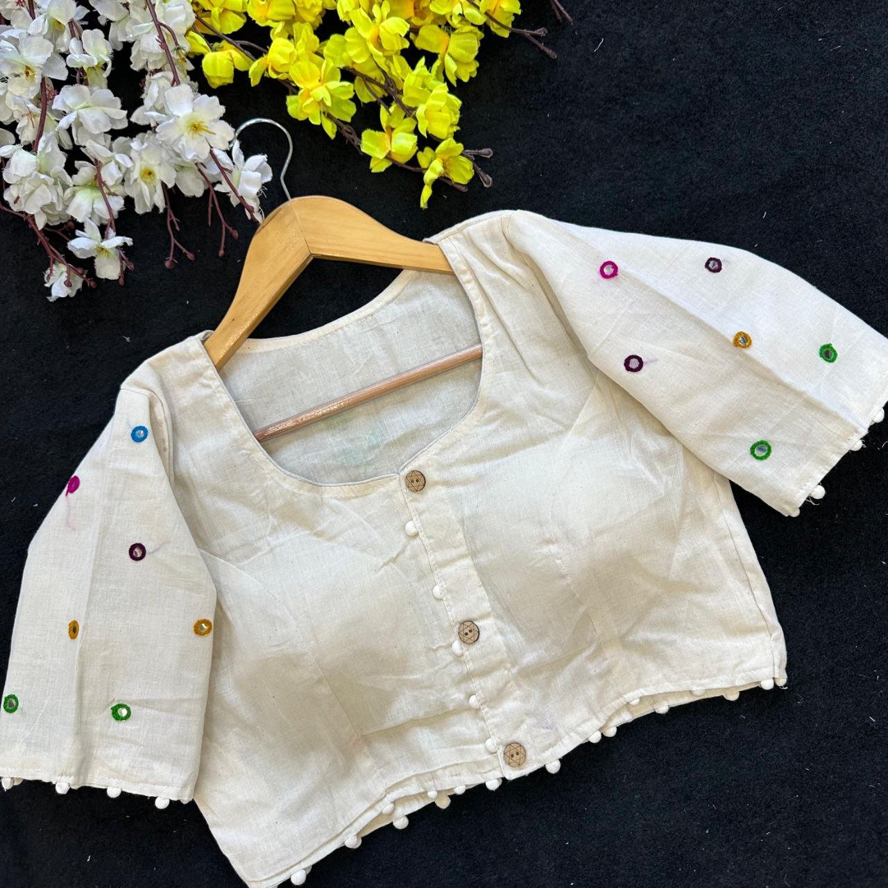 Khadi Cotton Front Open Embroidered New Trends Blouse - Image 2