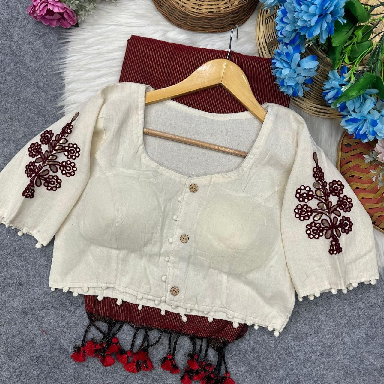 Khadi Cotton Saree With Exclusive Fancy Blouse - Image 2