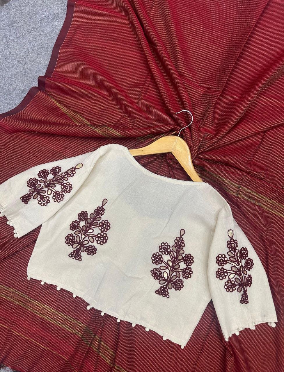 Khadi Cotton Saree With Exclusive Fancy Blouse - Image 3