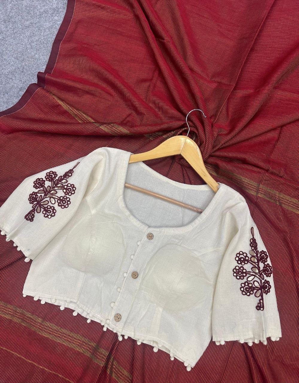 Khadi Cotton Saree With Exclusive Fancy Blouse - Image 4