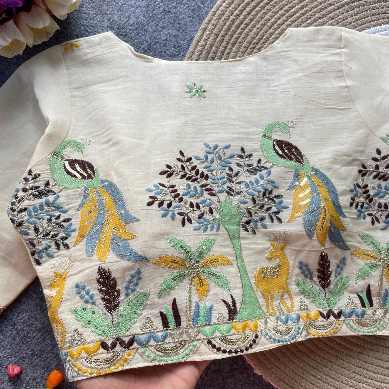 Khadi Cotton Embroidery Front Open Blouse - Image 2