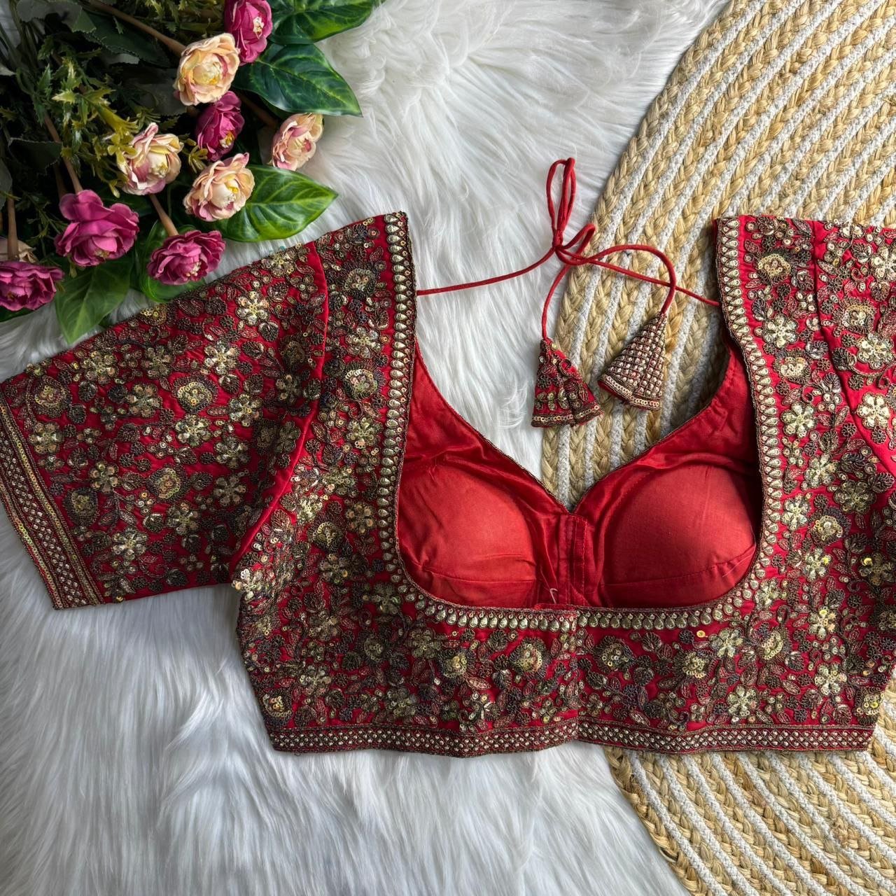 Heavy Pure Soft Roman Silk Copper Work Sabyasachi Inspired Heavy Bridal Blouse - Image 2