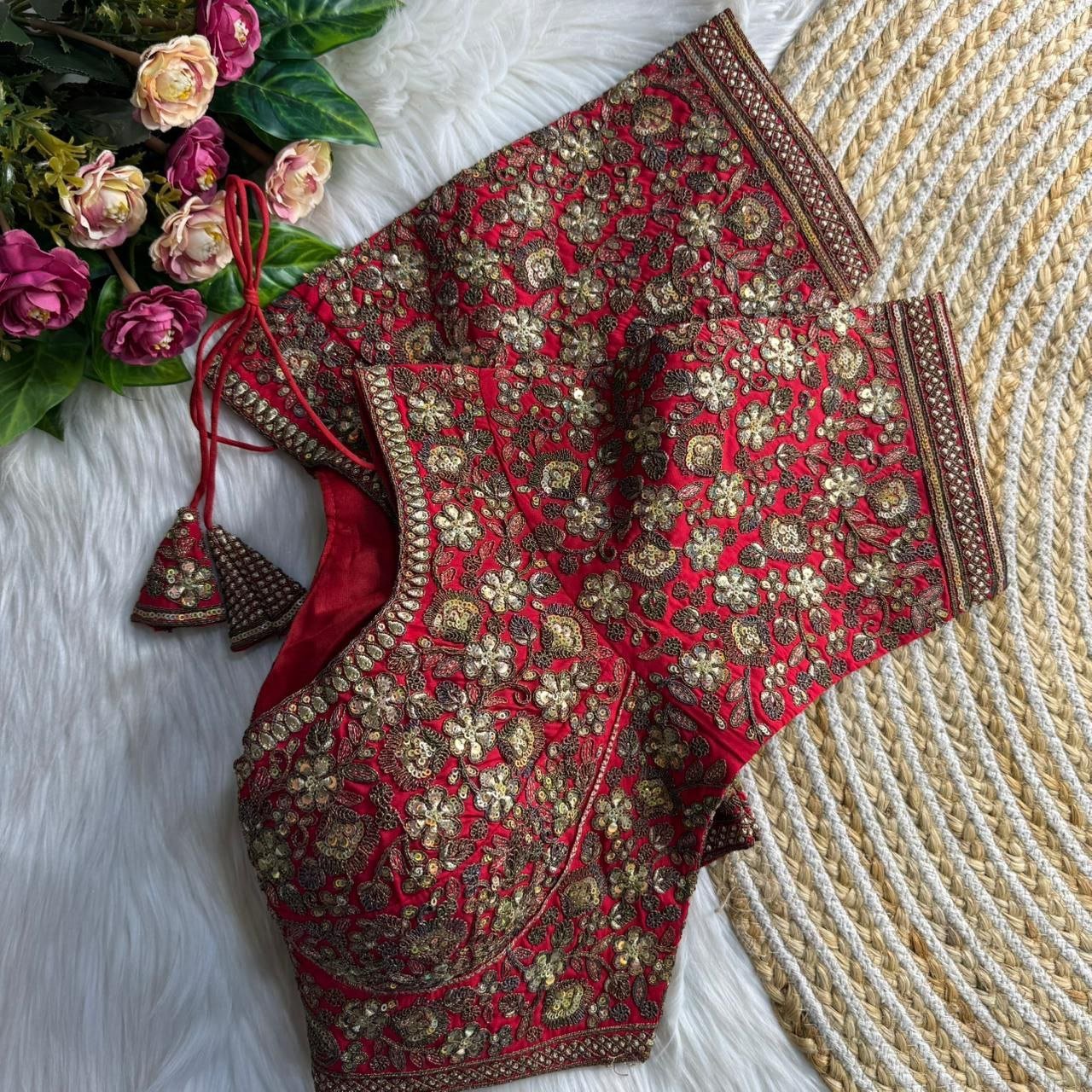 Heavy Pure Soft Roman Silk Copper Work Sabyasachi Inspired Heavy Bridal Blouse - Image 4