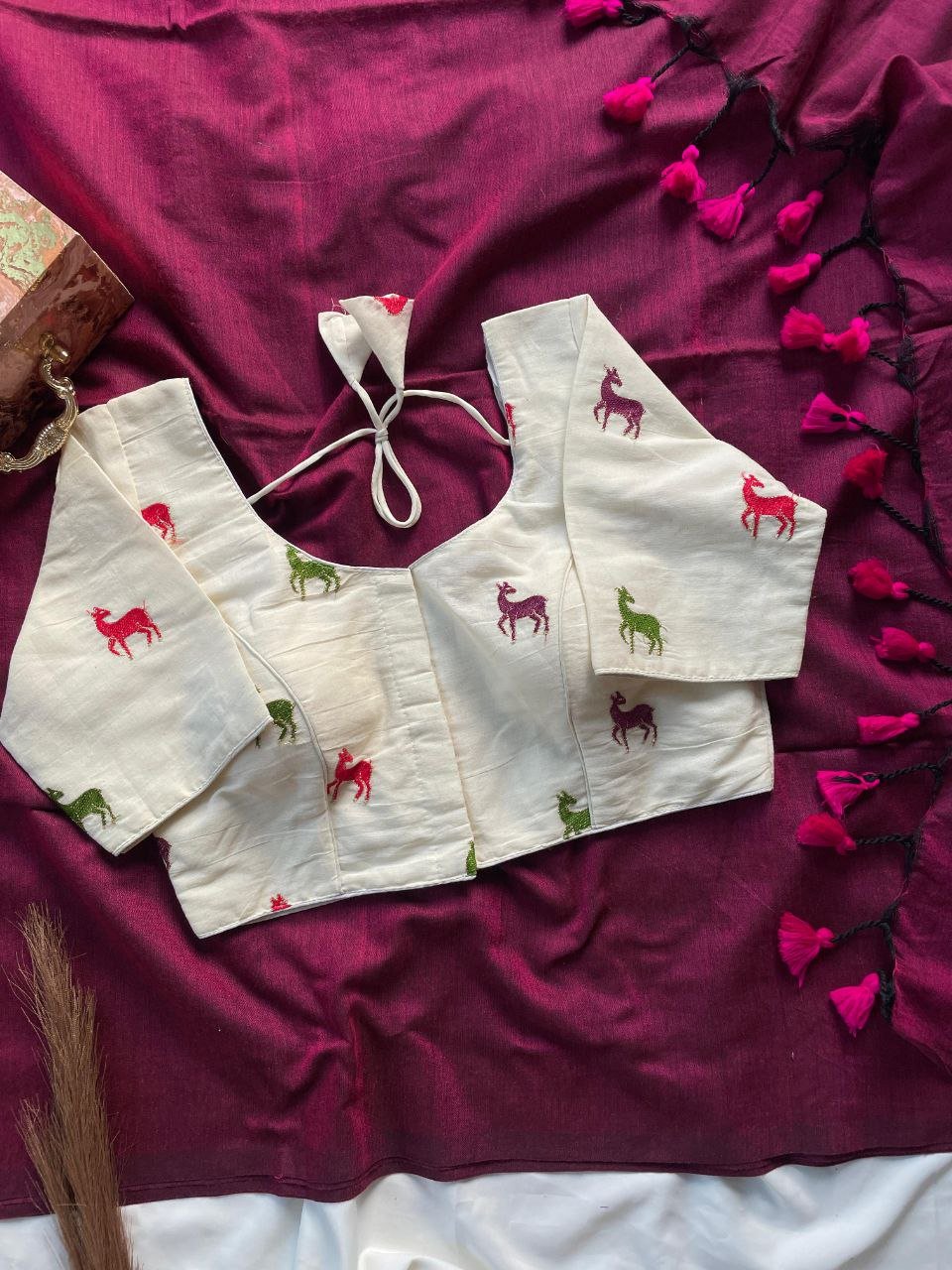 Khadi Cotton Saree With Beautiful Work Blouse - Image 3