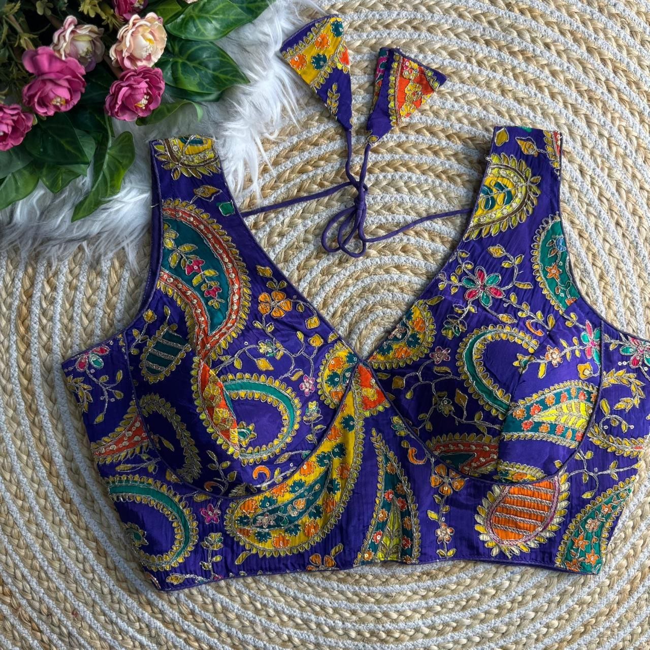 Heavy Pure Soft Crape Silk Position Work Sabyasachi Neck Blouse