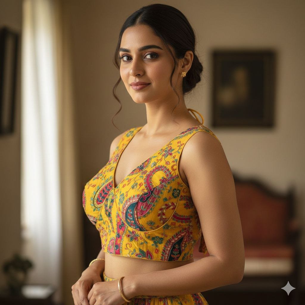 Heavy Pure Soft Crape Silk Position Work Sabyasachi Neck Blouse - Image 3