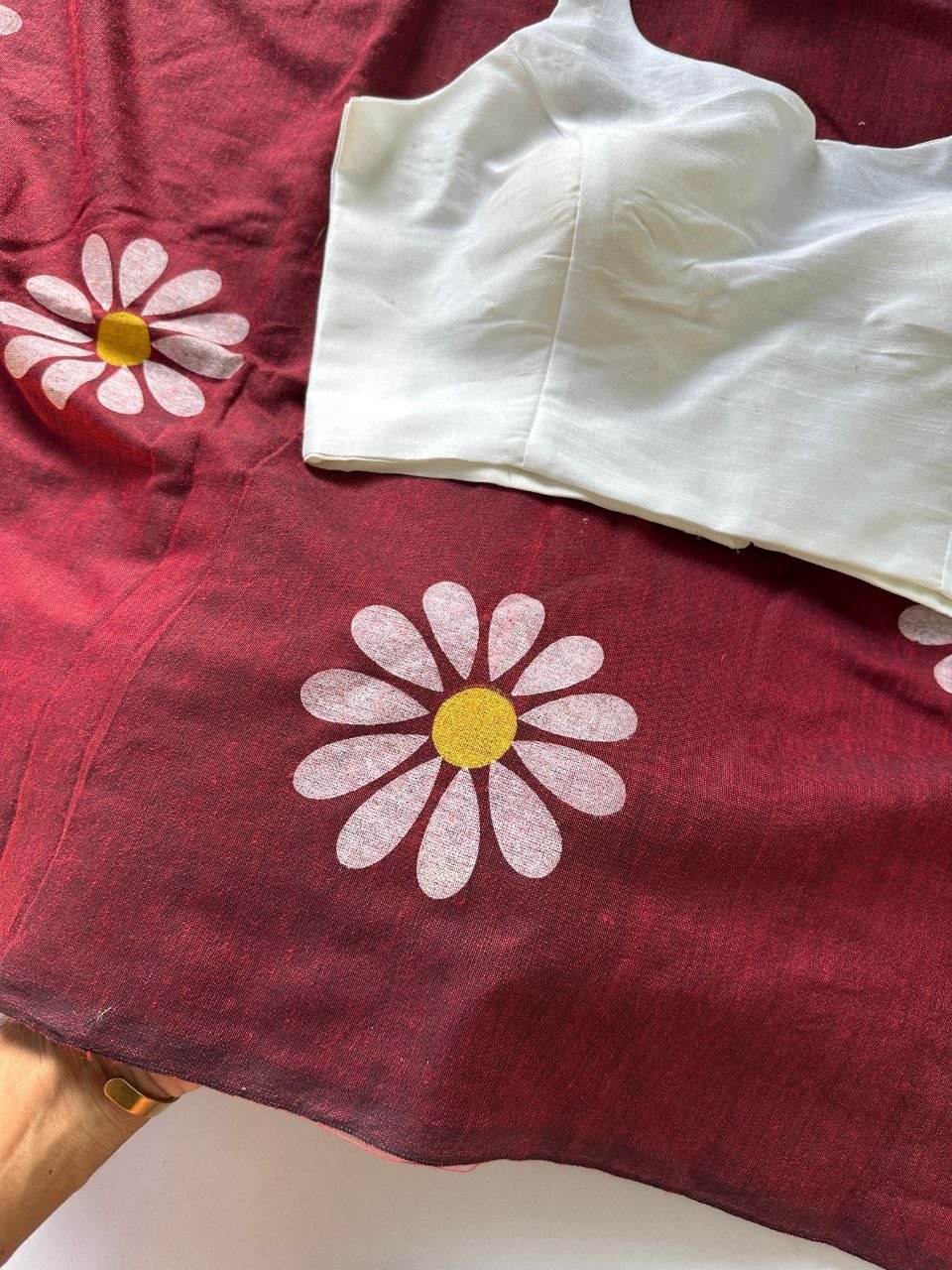 Sunflower Khadi Cotton Saree with Readymade Blouse - Image 2