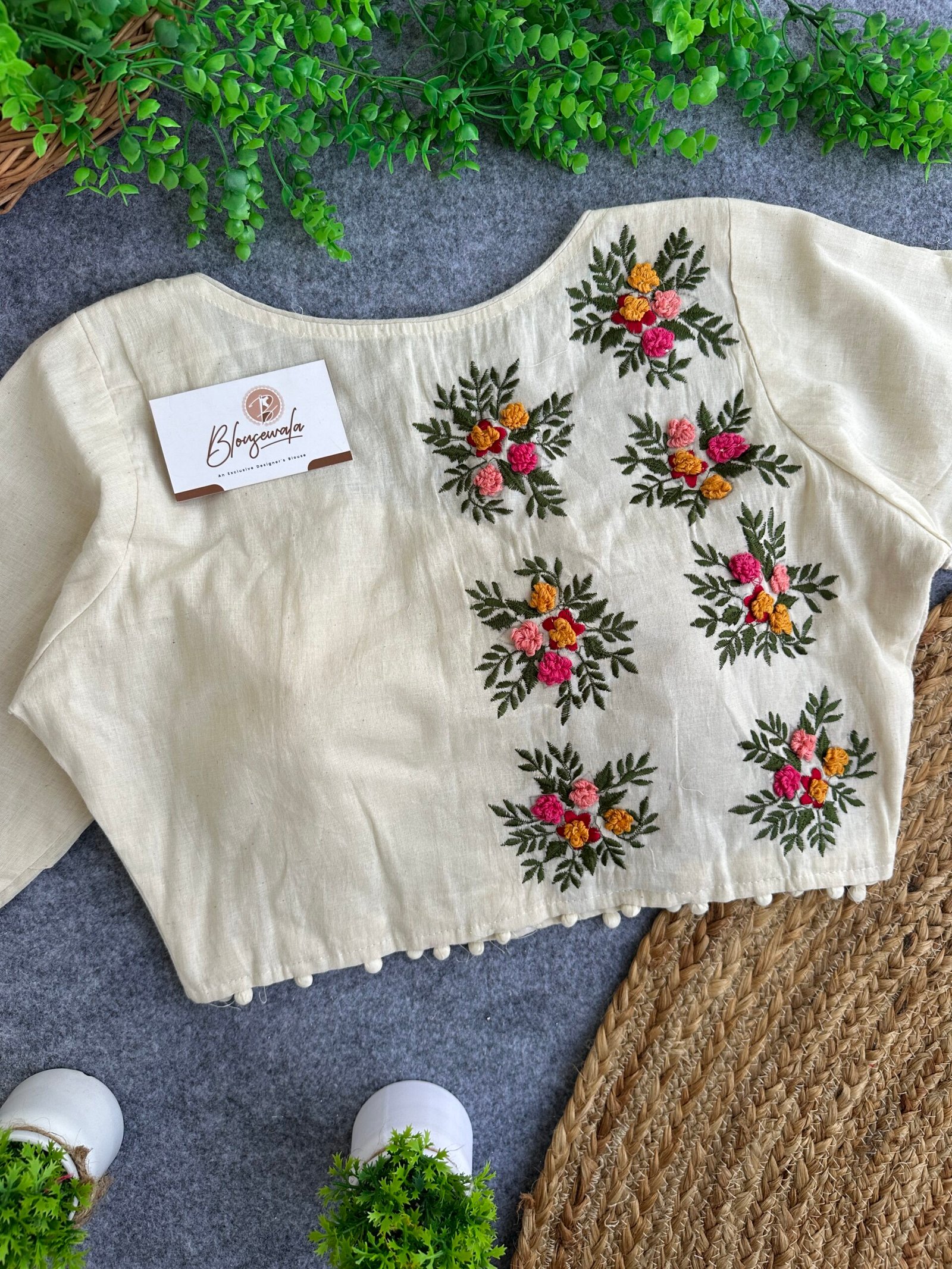 Khadi Cotton One Side HandWork Desginer Blouse - Image 3