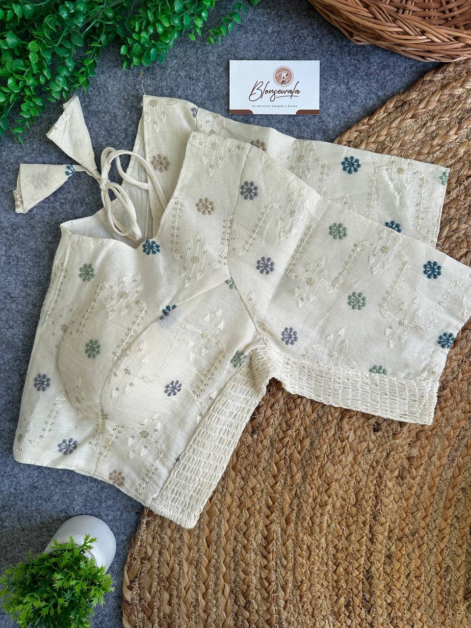 Unique Free-Size Khadi Cotton Designer Blouse - Image 3