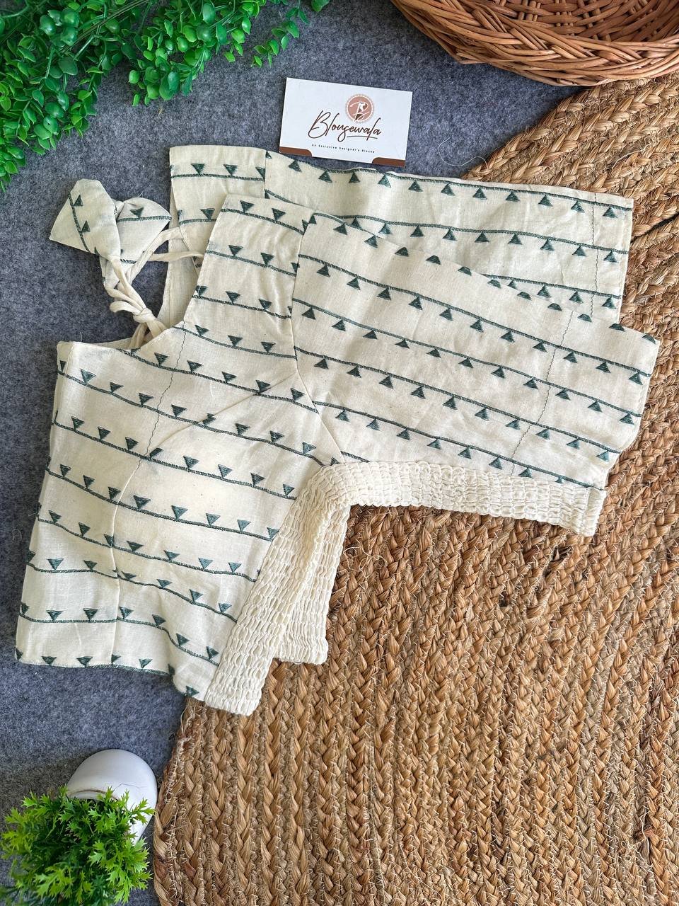 Unique Free-Size Khadi Cotton Designer Blouse - Image 3