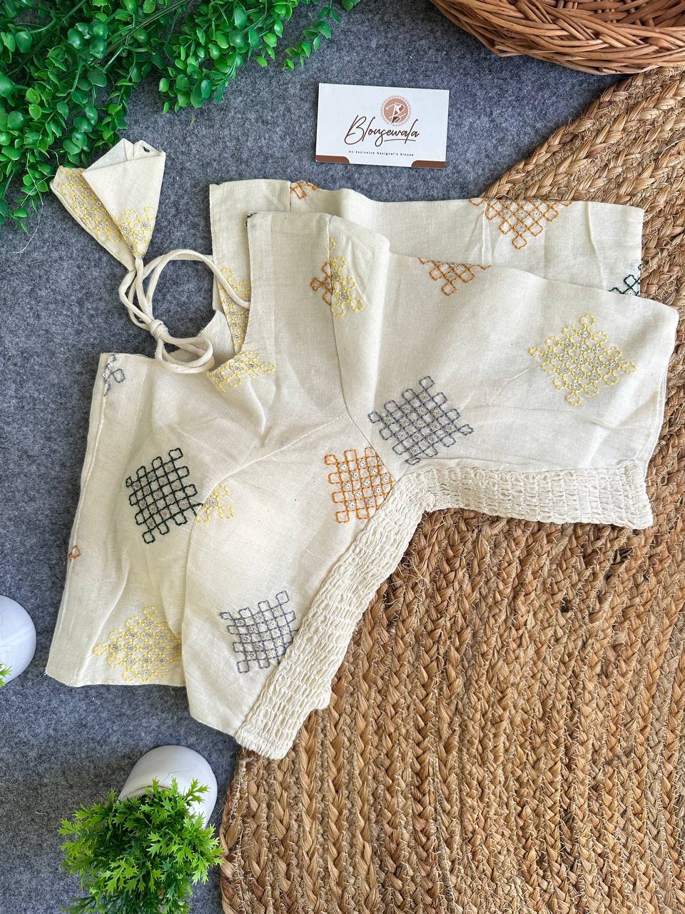 Khadi Cotton Unique Free-Size Blouse - Image 3