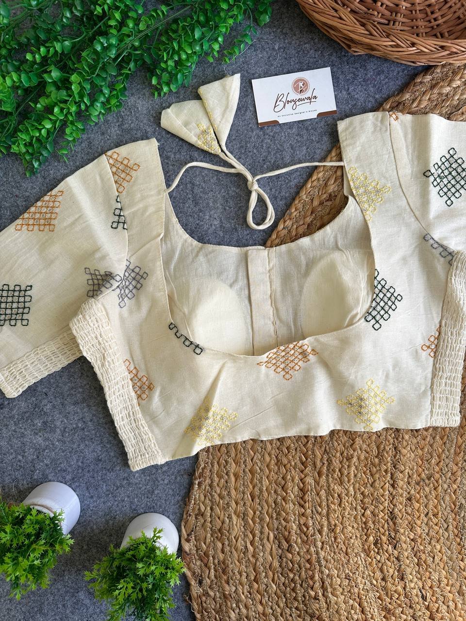 Khadi Cotton Unique Free-Size Blouse - Image 2