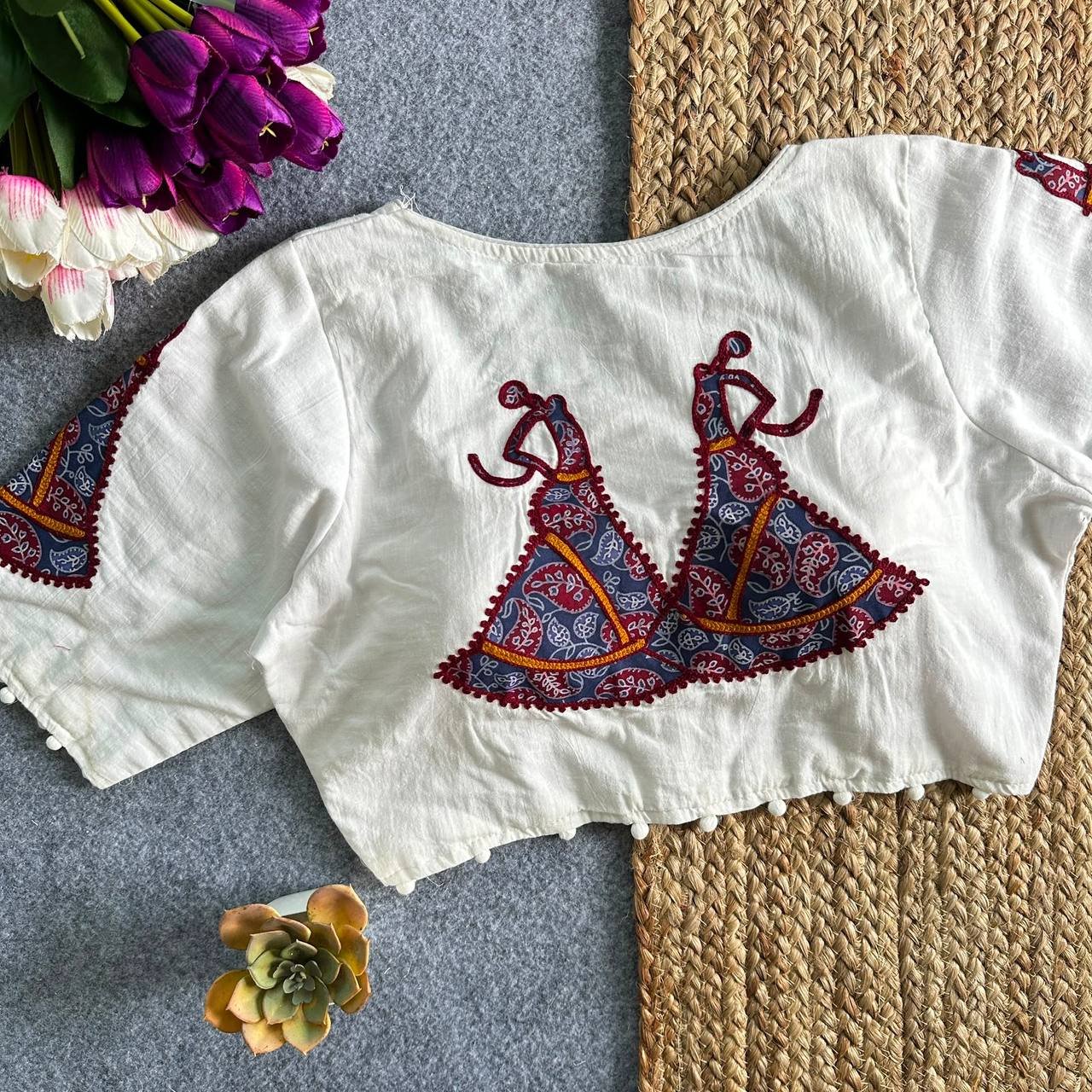 Khadi Cotton Designer Appliqué Navratri Blouse