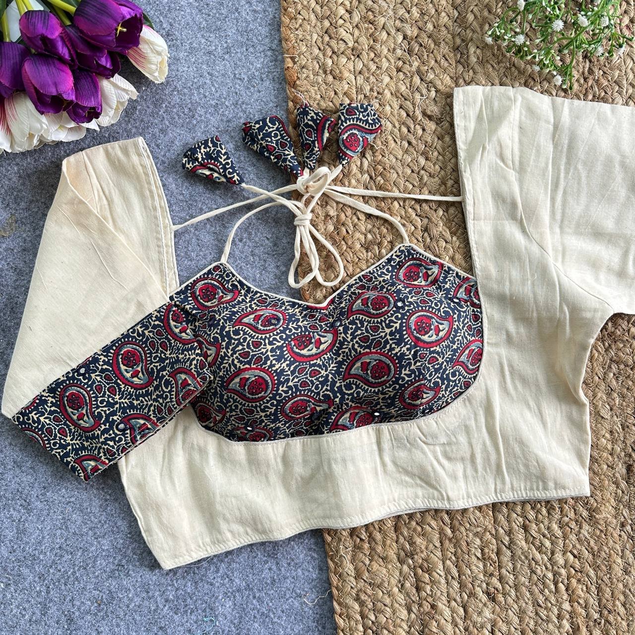 Pure Khadi Cotton Ajrakh-Style Designer Blouse