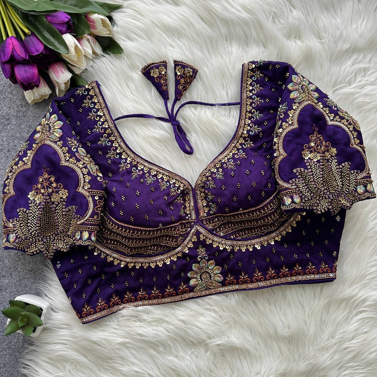 Pure Italian Silk Beads Work Designer Blouse