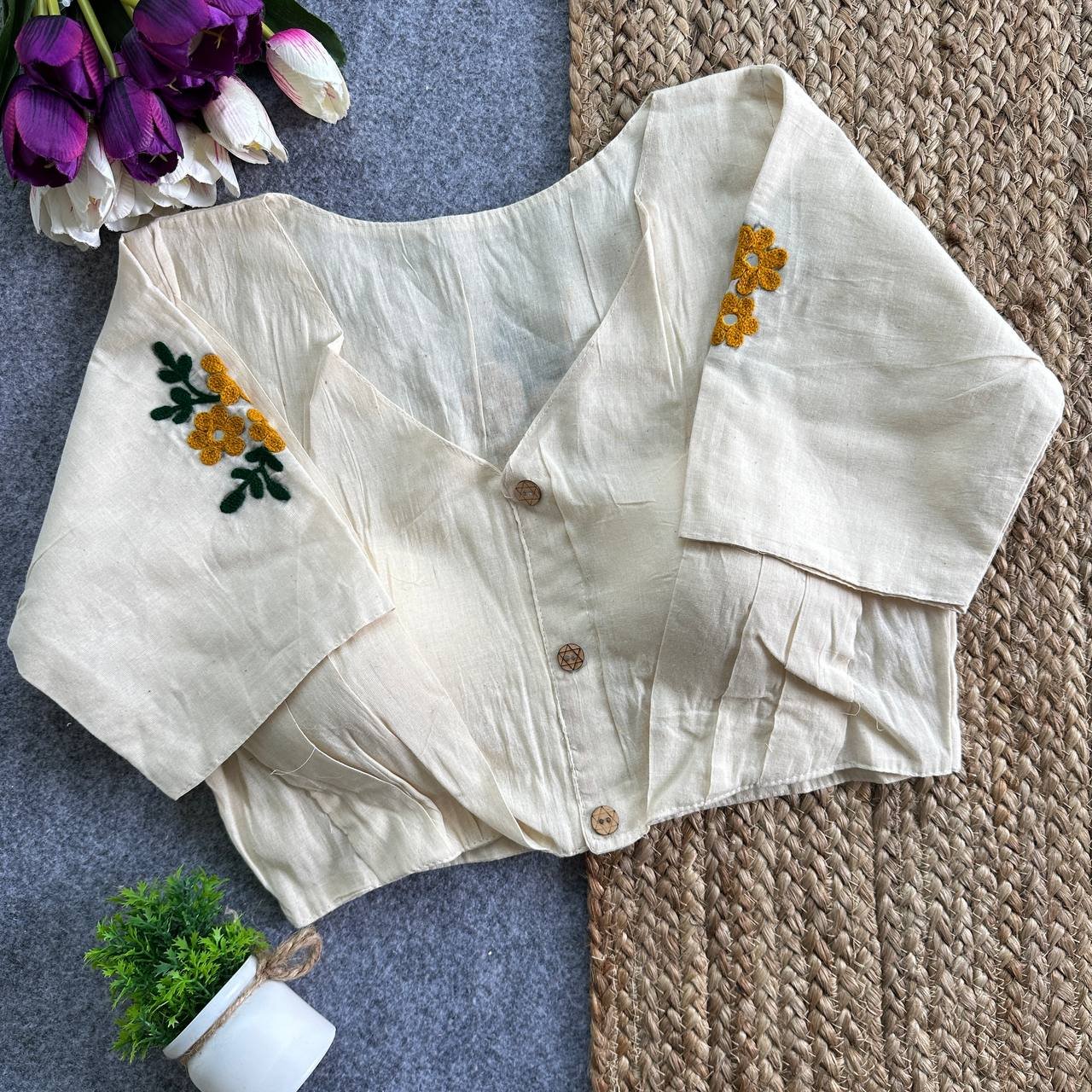 Khadi Cotton Handwork Designer Premium Blouse - Image 2
