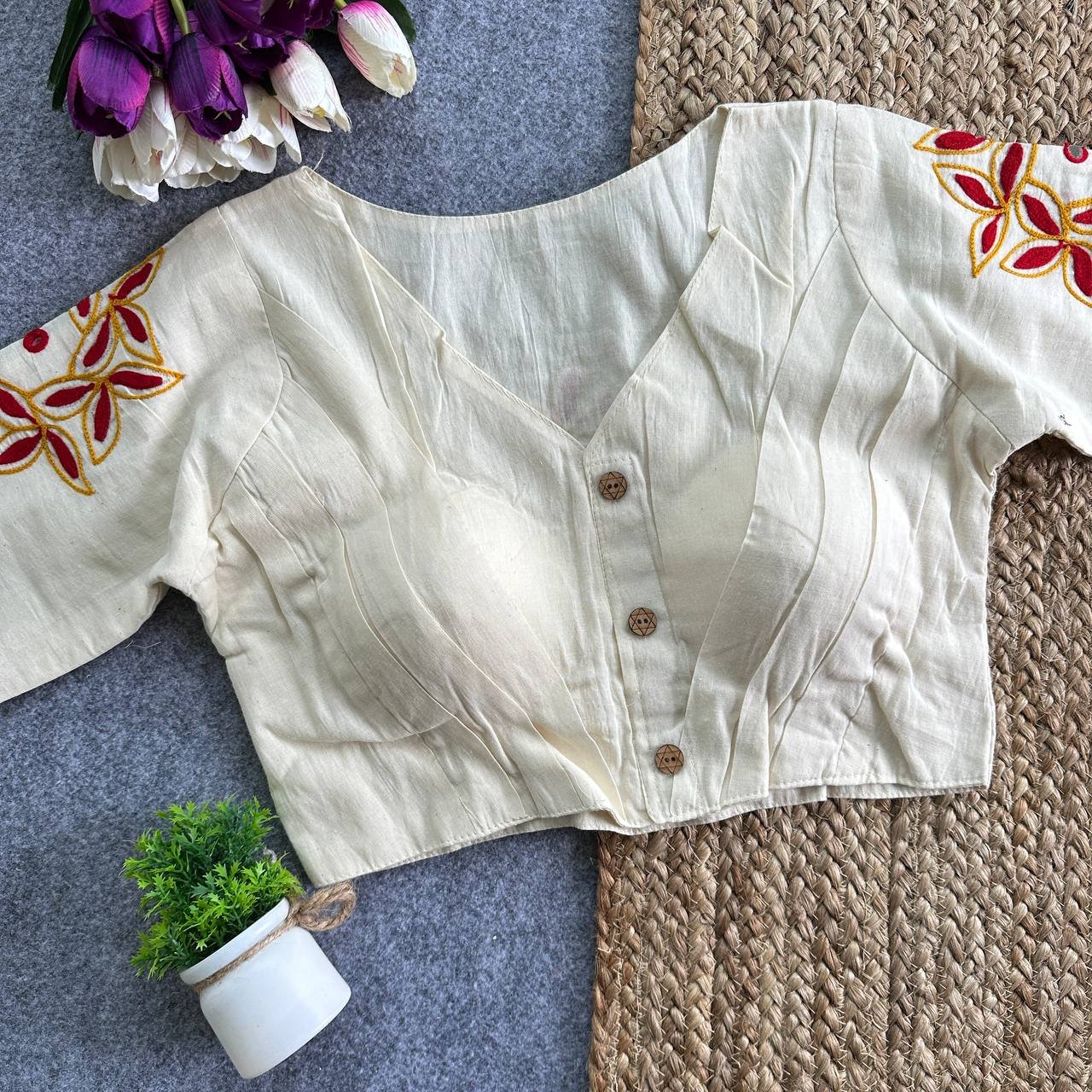 Khadi Cotton Handwork Designer Blouse - Image 2