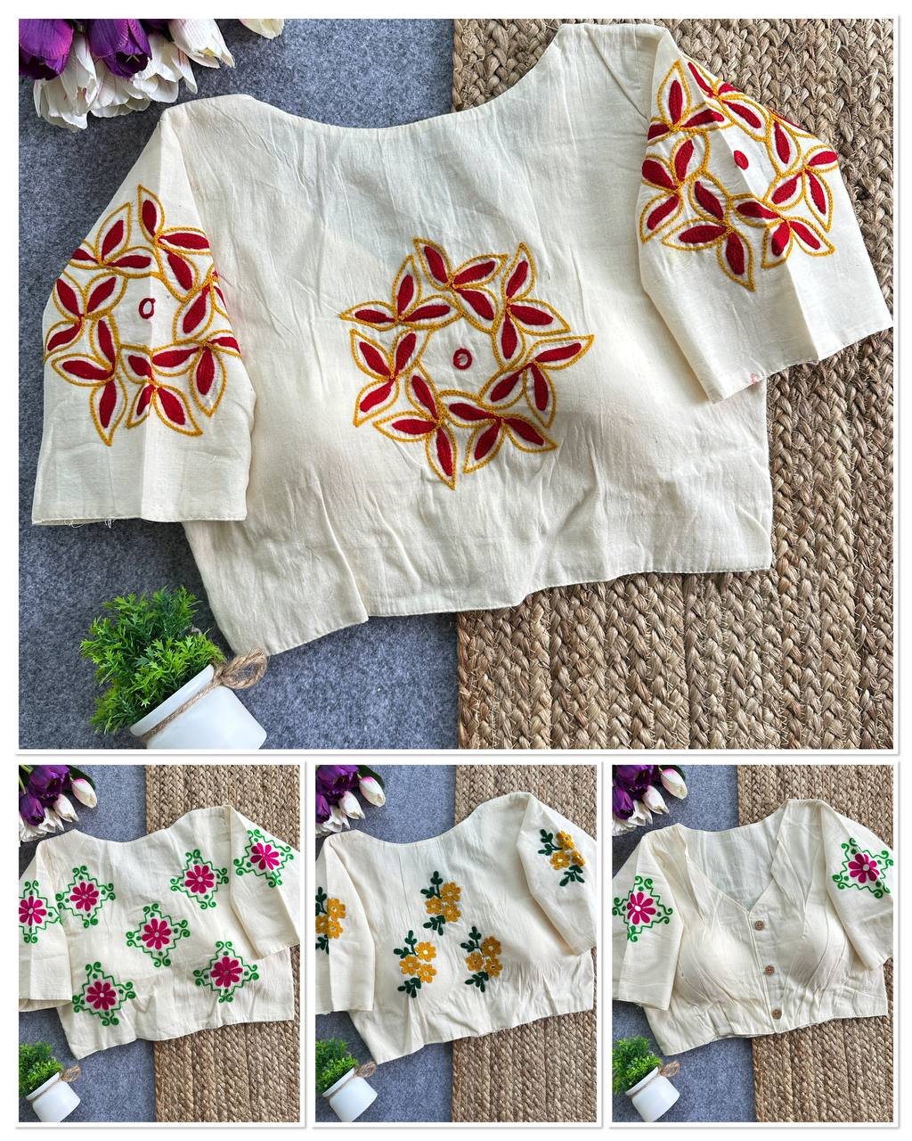Khadi Cotton Handwork Designer Blouse - Image 3